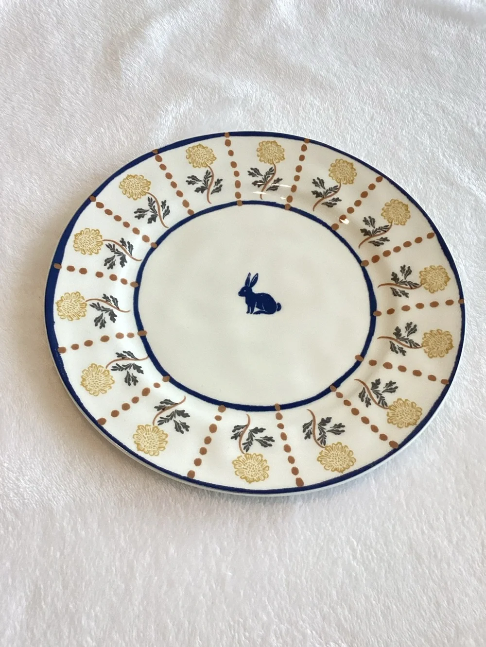 Anthropologie Mille Stoneware Plate Side Dessert New Farm Bunny Blue 8.25”